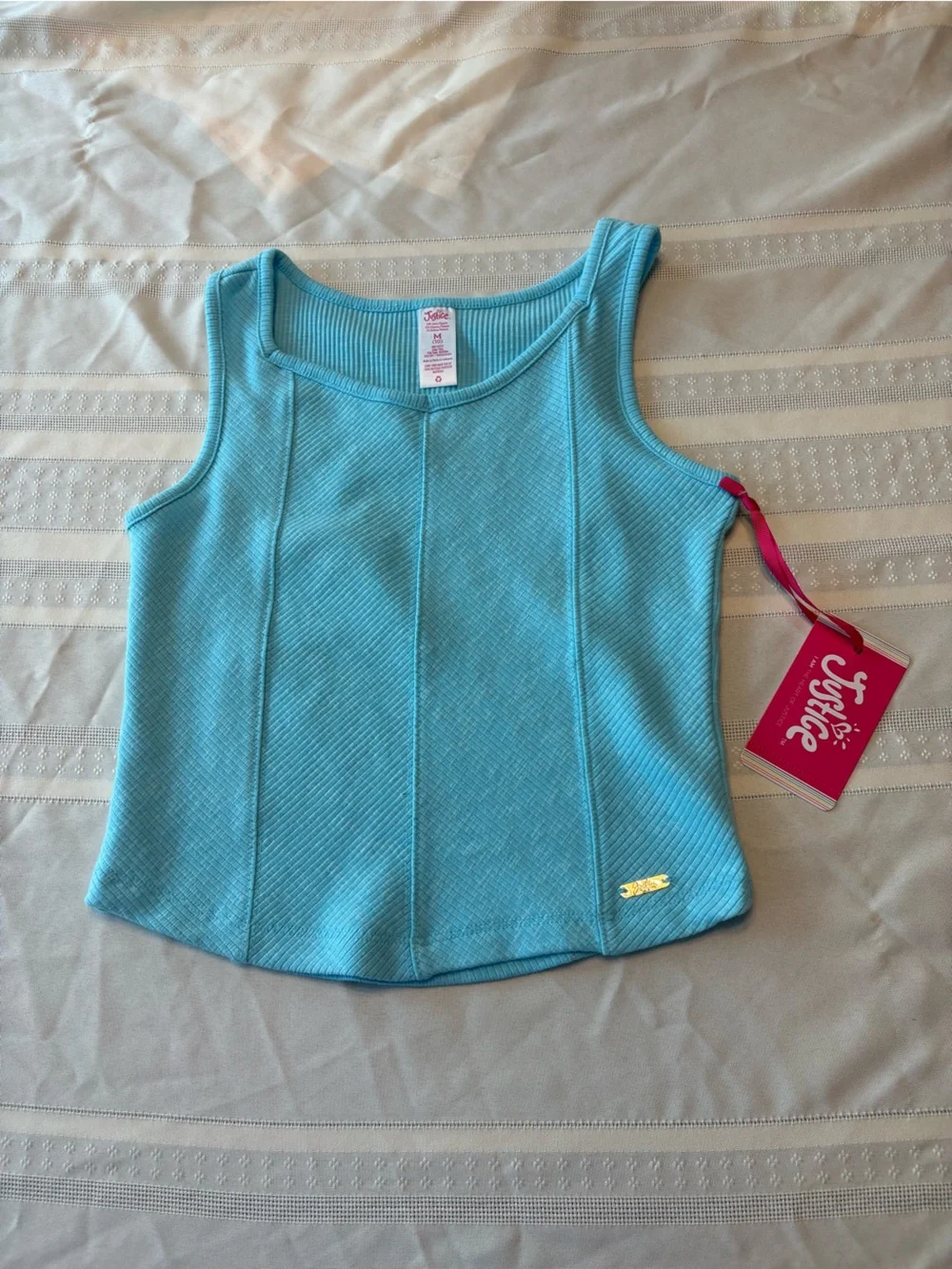 Justice Girls' Aqua Ribbed Tank One-Piece with Gold Accent